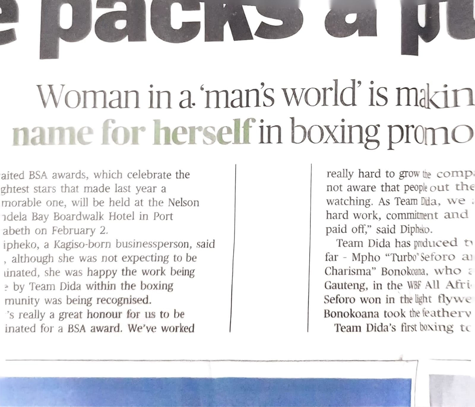 Newspaper coverage of Team Dida boxing promotion