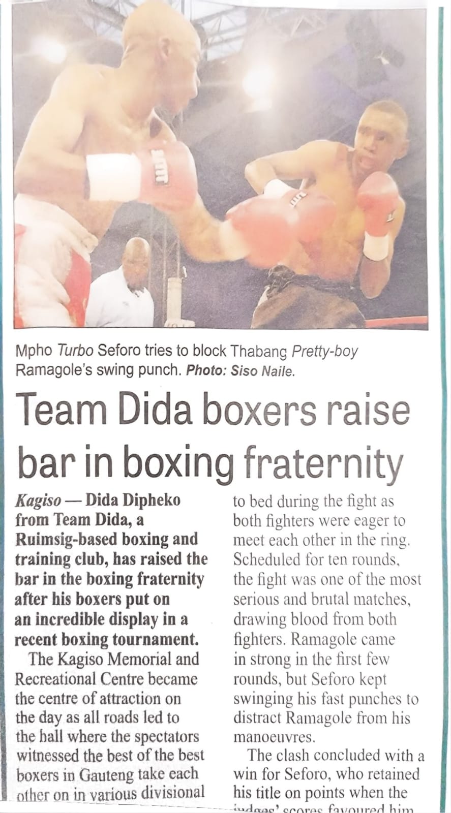Newspaper coverage of Team Dida boxing promotion