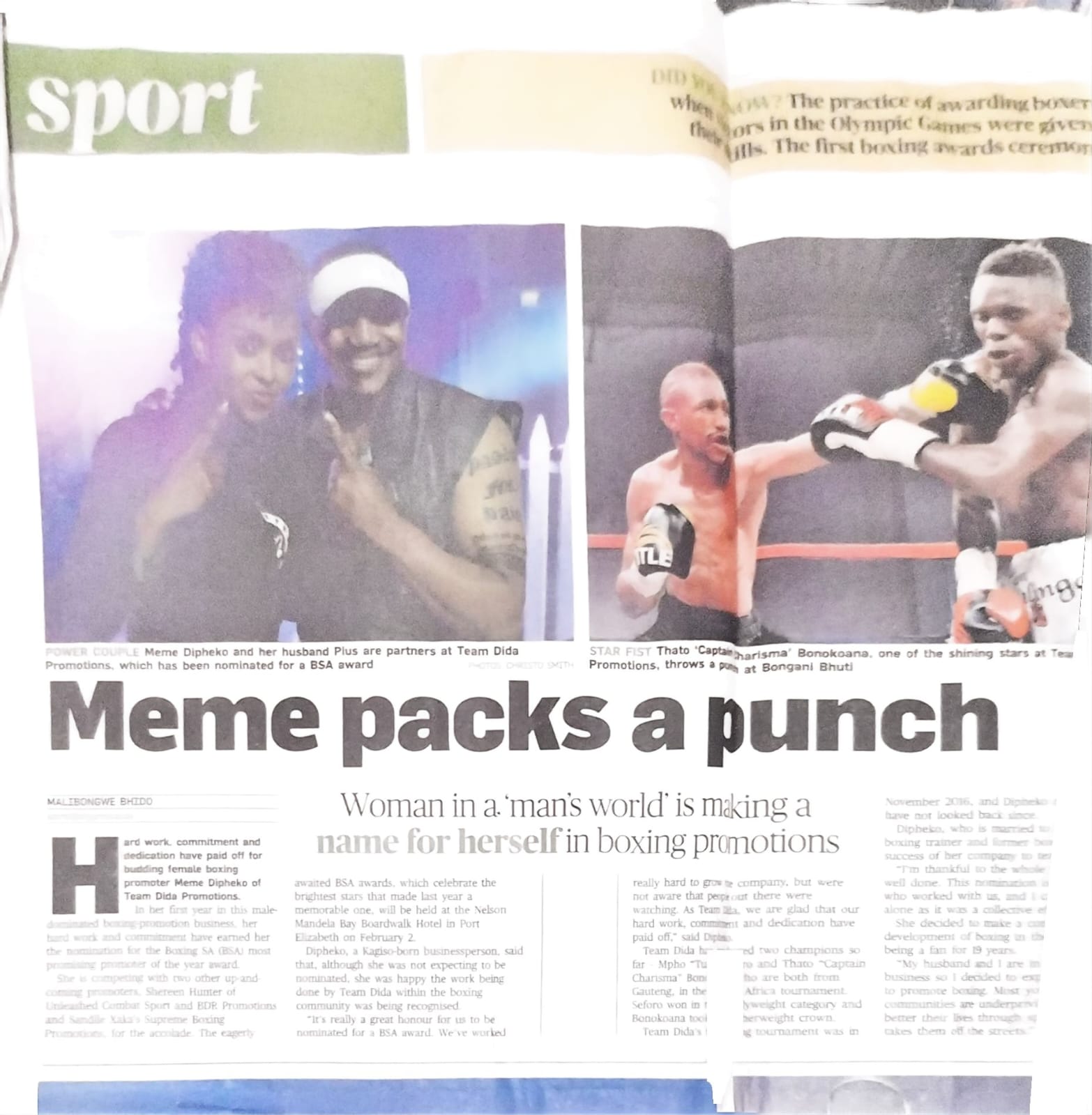 Newspaper coverage of Team Dida boxing promotion
