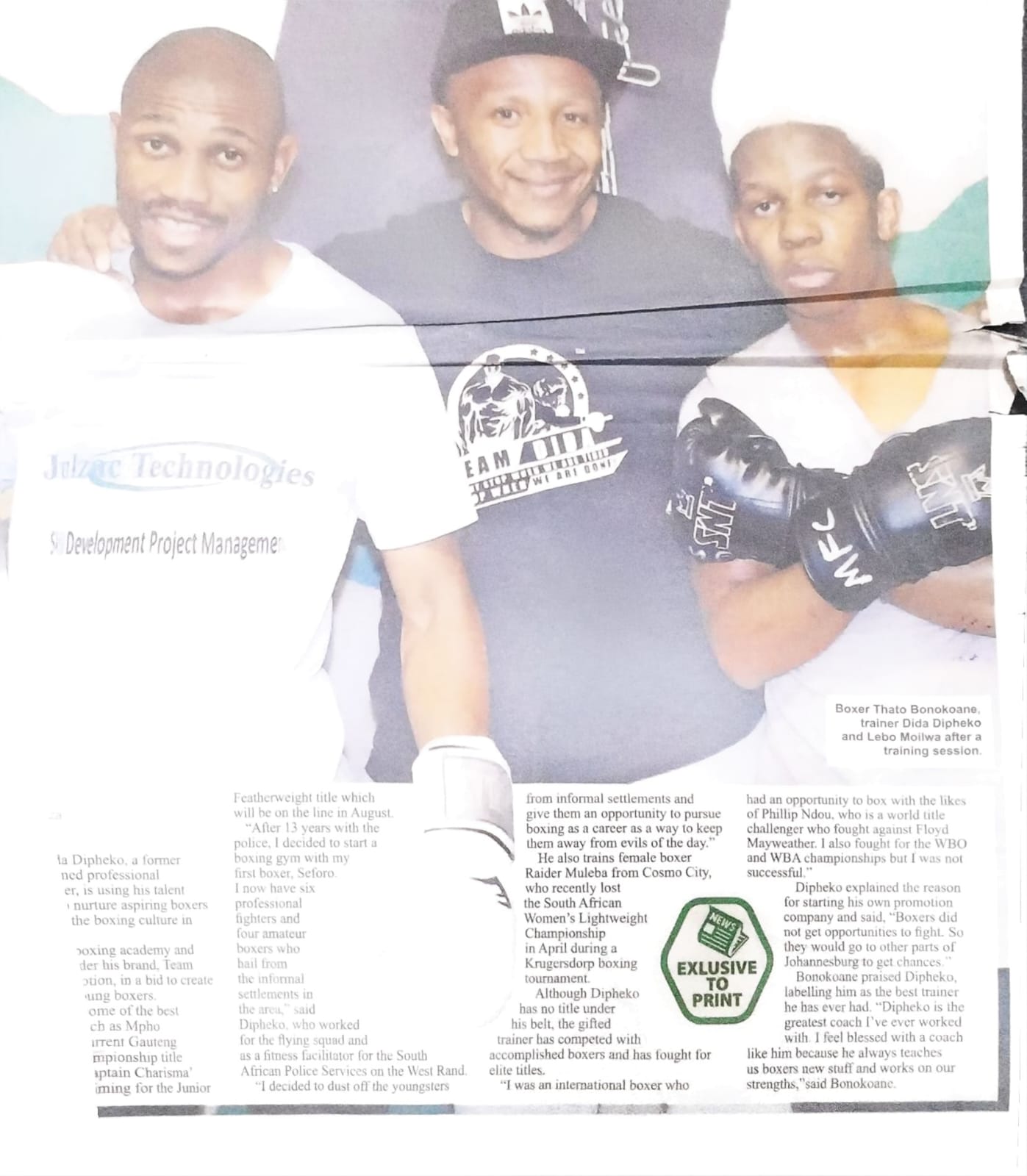 Newspaper coverage of Team Dida boxing promotion