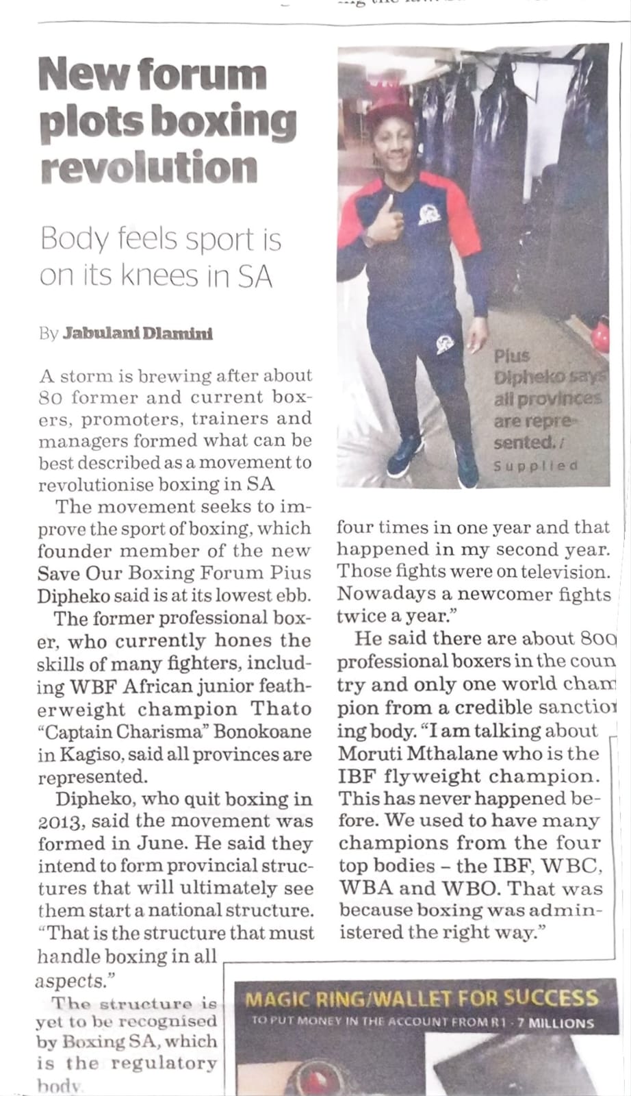 Newspaper coverage of Team Dida boxing promotion