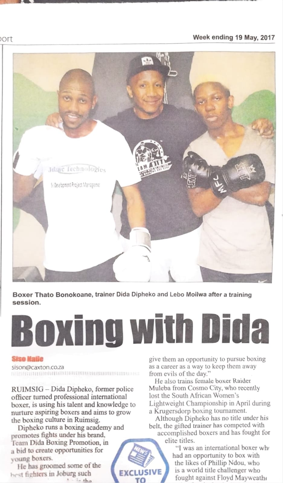 Newspaper coverage of Team Dida boxing promotion